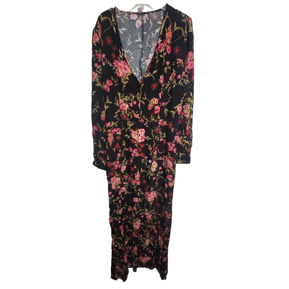 Dress Chelsea & Violet Black Flower Prints boho hippieSz L Adult